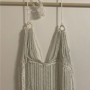 White Beaded Fringe Bra Top